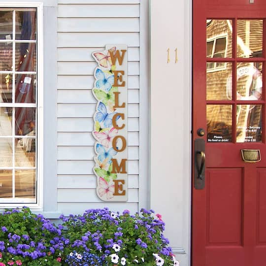 Glitzhome® 42" Wood Butterfly WELCOME Porch Sign